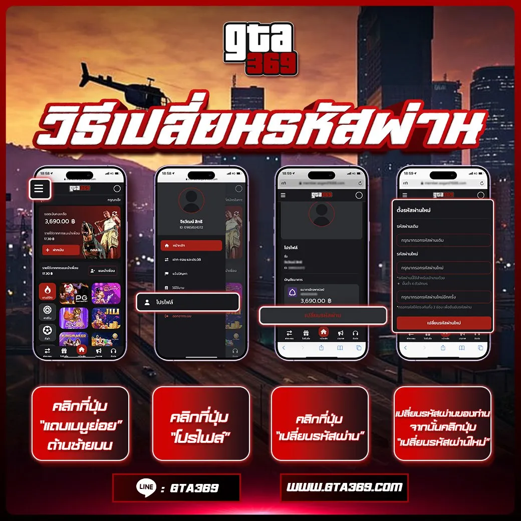 วิธีเปลี่ยนรหัสผ่าน GTA369 เพื่อความปลอดภัย ขั้นตอนการเข้าเมนูโปรไฟล์และตั้งค่ารหัสผ่านใหม่ผ่านระบบอัตโนมัติ