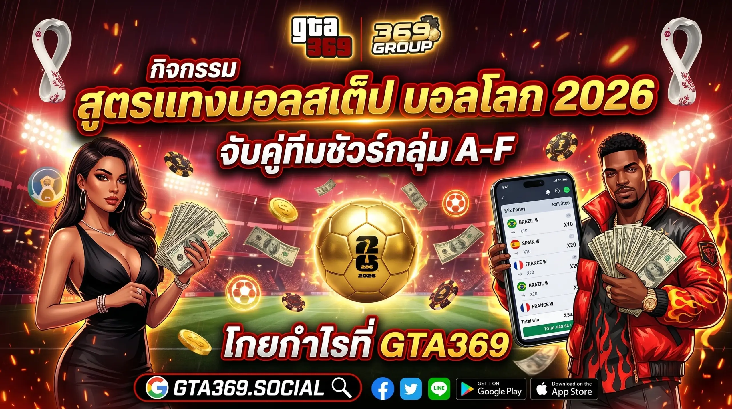 สูตรแทงบอลสเต็ป บอลโลก 2026 จับคู่ทีมกลุ่ม A-F ที่ GTA369